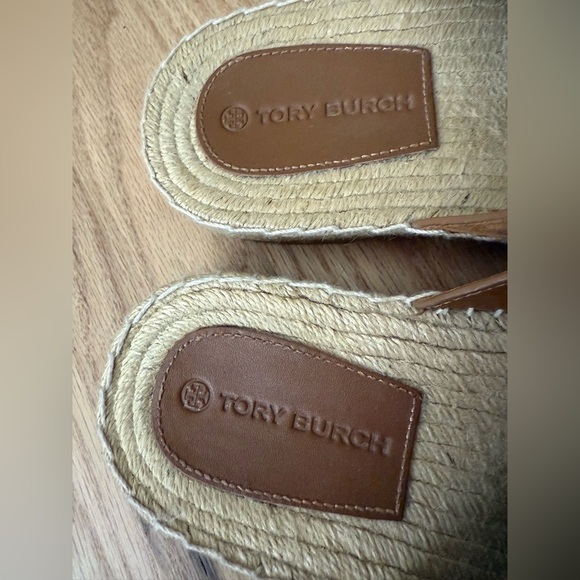 Tory Burch Espadrille Sandals Leather Tan Preppy Size 7.5 - Picture 6 of 14
